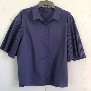 Simply Vera VeraWang Women's Blouse Navy Blue Pleat Sleeve